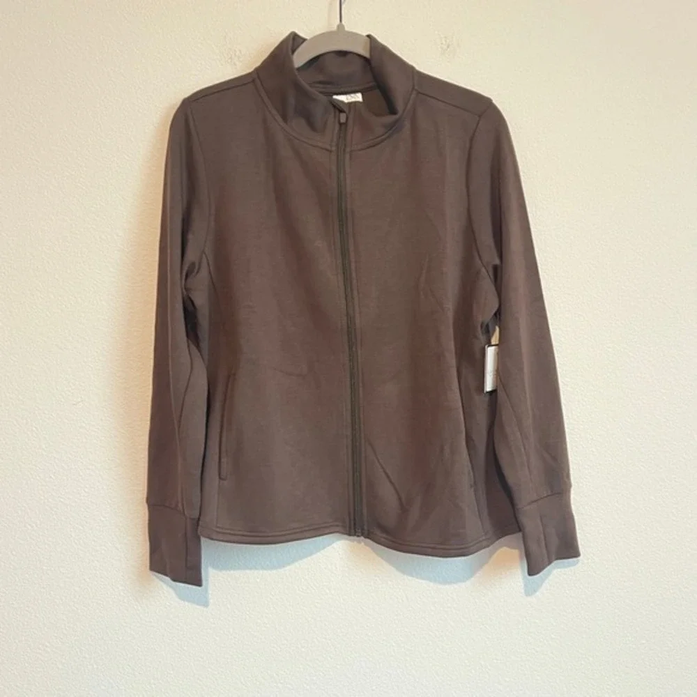 NWT Laundry by Shelli Segal Brown Mock‎ Neck Athletic Zip Jacket XL Clean Girl
